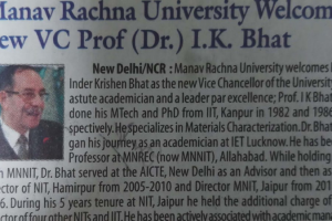 Print Coverage: Dr IK Bhatt Joined as new VC of Manav Rachna University