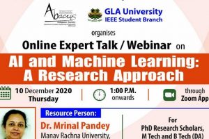 Expert Talk / Webinar on the topic â€˜AI and Machine Learning: A research approachâ€™