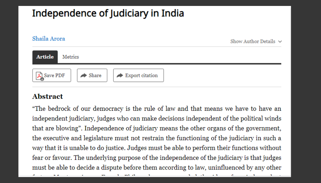 <center> Research Paper on Independence of Judiciary in India"  by Shaila Arora