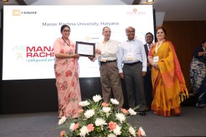 Smt. Smriti Zubin Irani felicitates MRU and MRIIRS with ‘Institution of Happiness’ award<br>at QS I-Gauge Academic Excellence Conclave